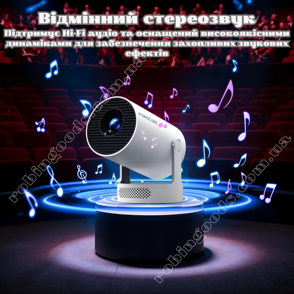 Комплект для домашнього кінотеатру проектор Magcubic HY300 PRO з потужним HiFi-звуком White + екран 100" + кейс для проектору GS-178 фото